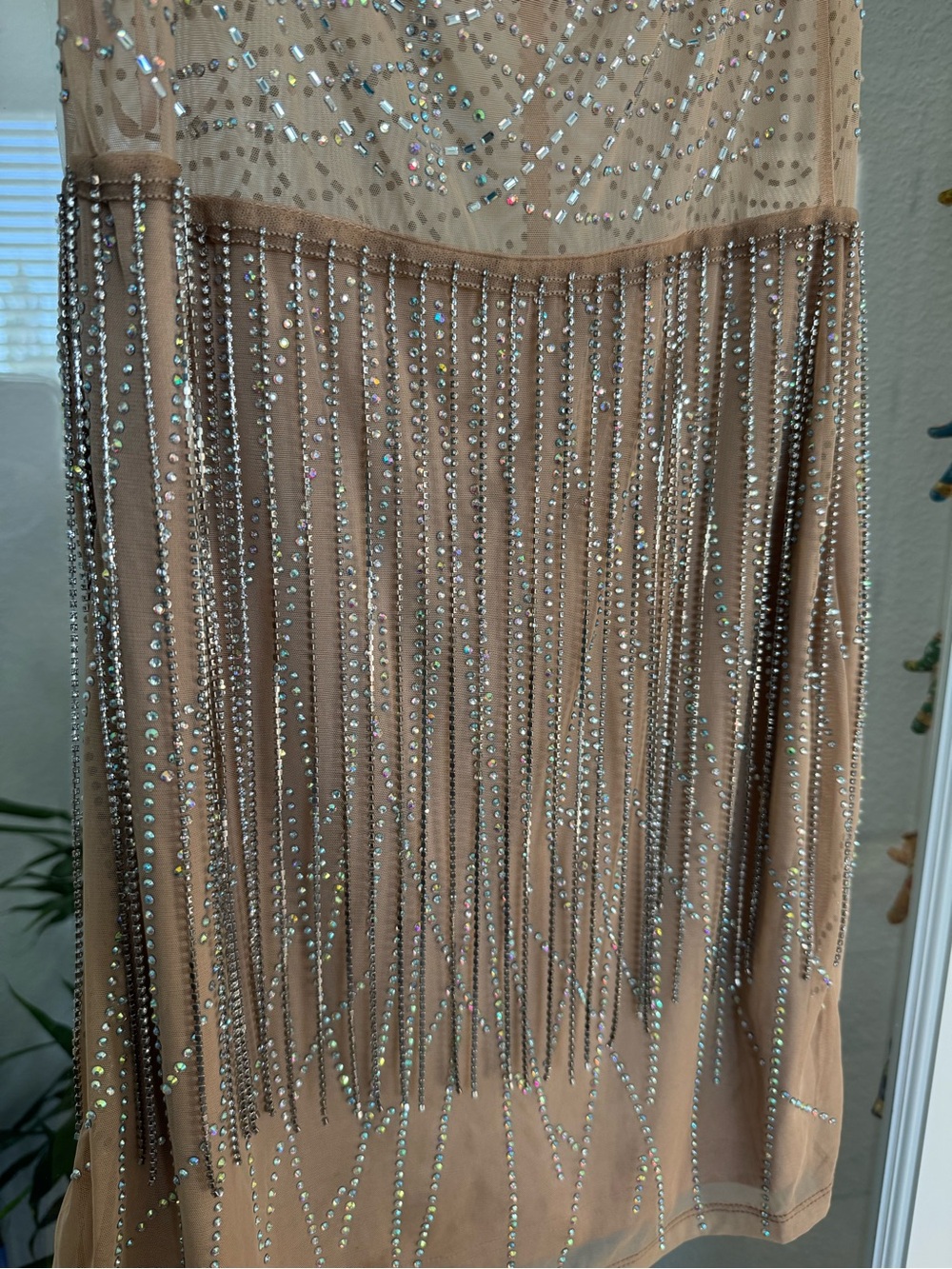 Nude Crystal Fringe Mini Dress - Picture 5 of 9